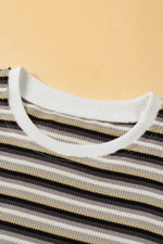 Striped Round Neck Short Sleeve Top and Pants Set