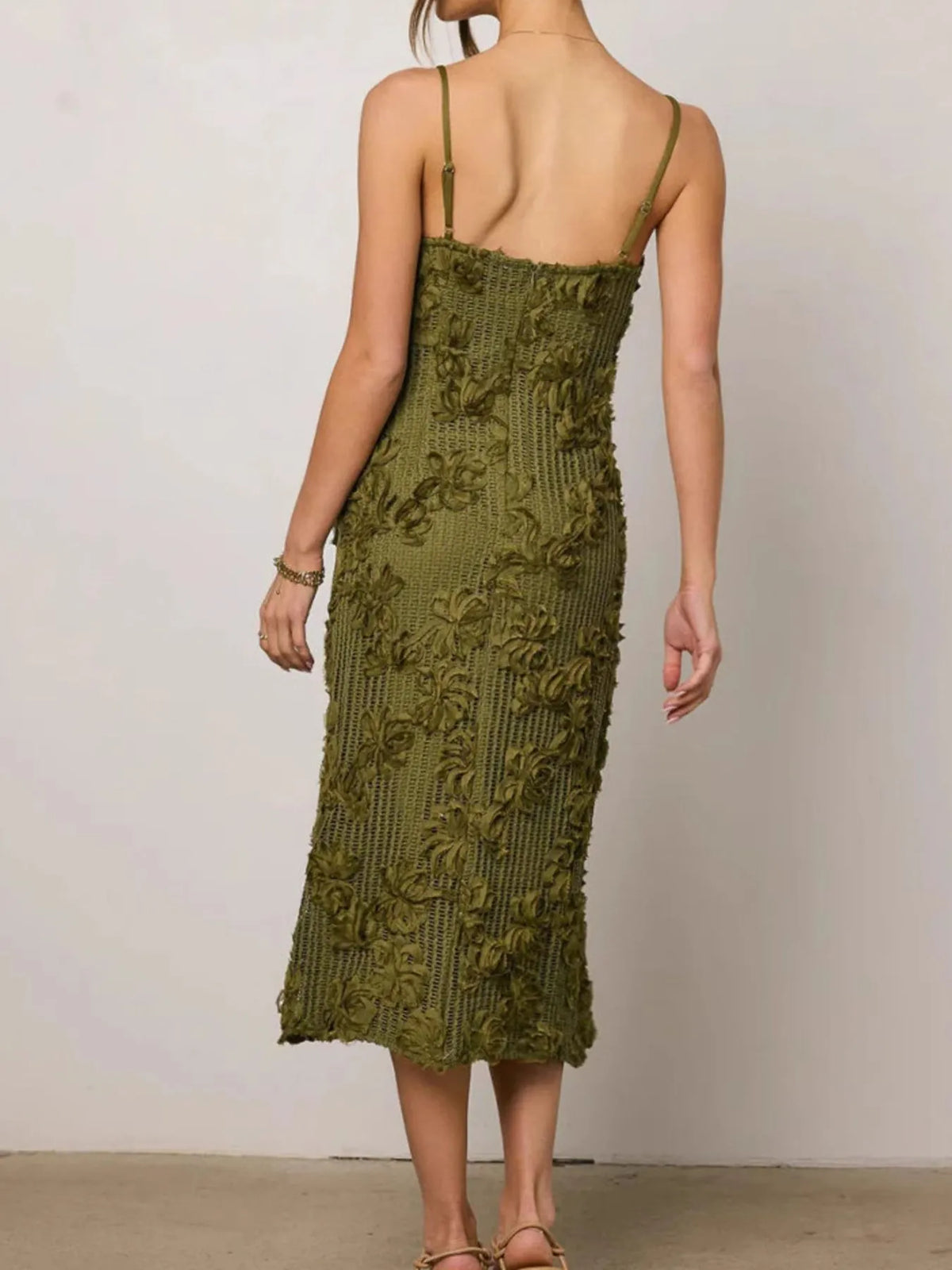 Flower Textured Midi Cami Dress