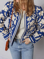 Flower Print Open Front Buttoned Cuffs Elegant Jacket