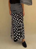 Polka Dot Striped Slit Maxi Skirt