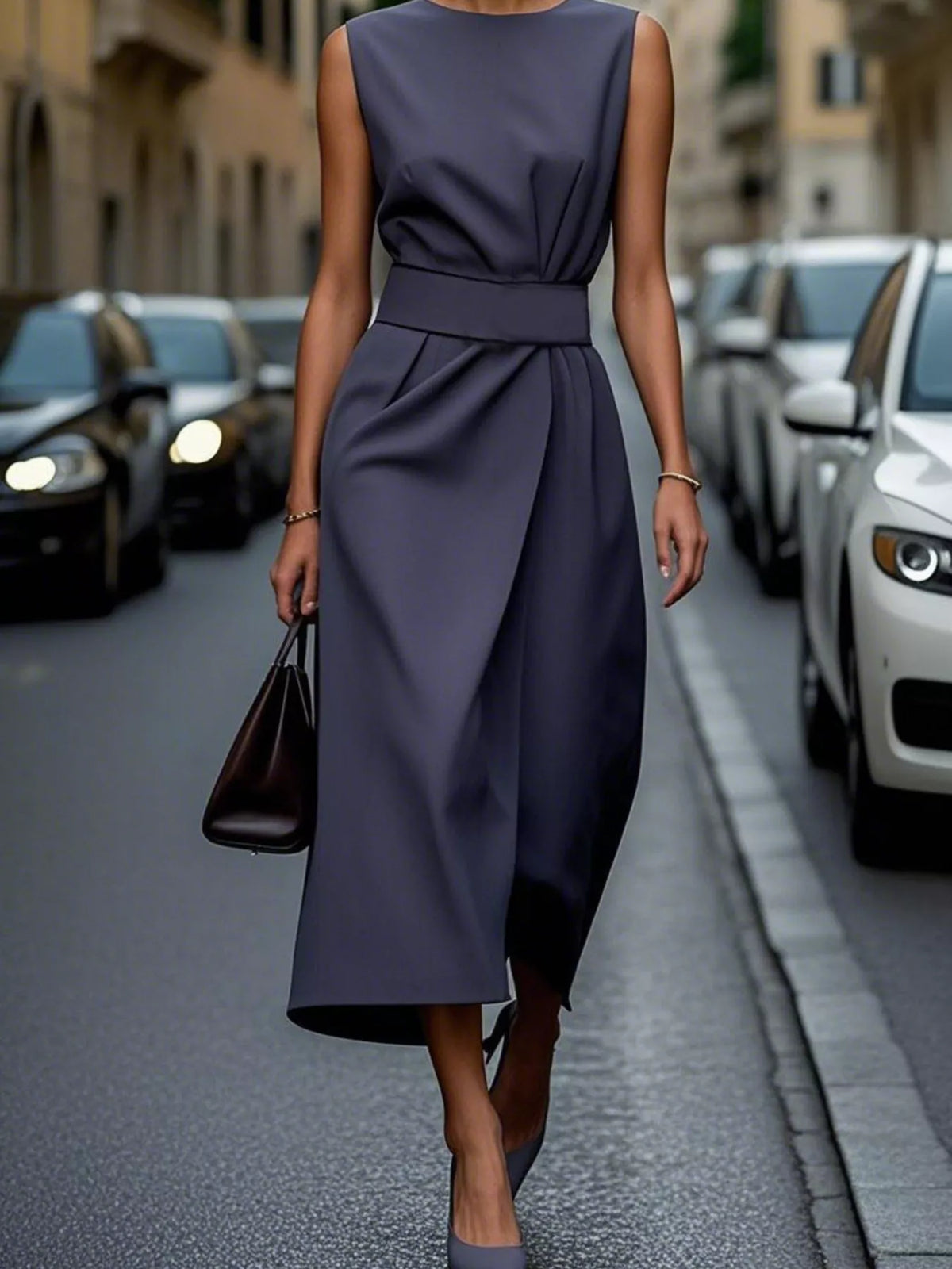Round Neck Sleeveless Midi Dress