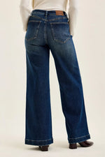 Judy Blue High Waist "lux" Retro Wide Jeans with Front Patch Tab Closure Dk Fade Indigo