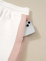 Color Block Patchwork Drop Shoulder Pullover and Shorts Set