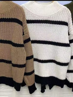 Full Size Striped Mock Neck Knit Sweater Plus Size