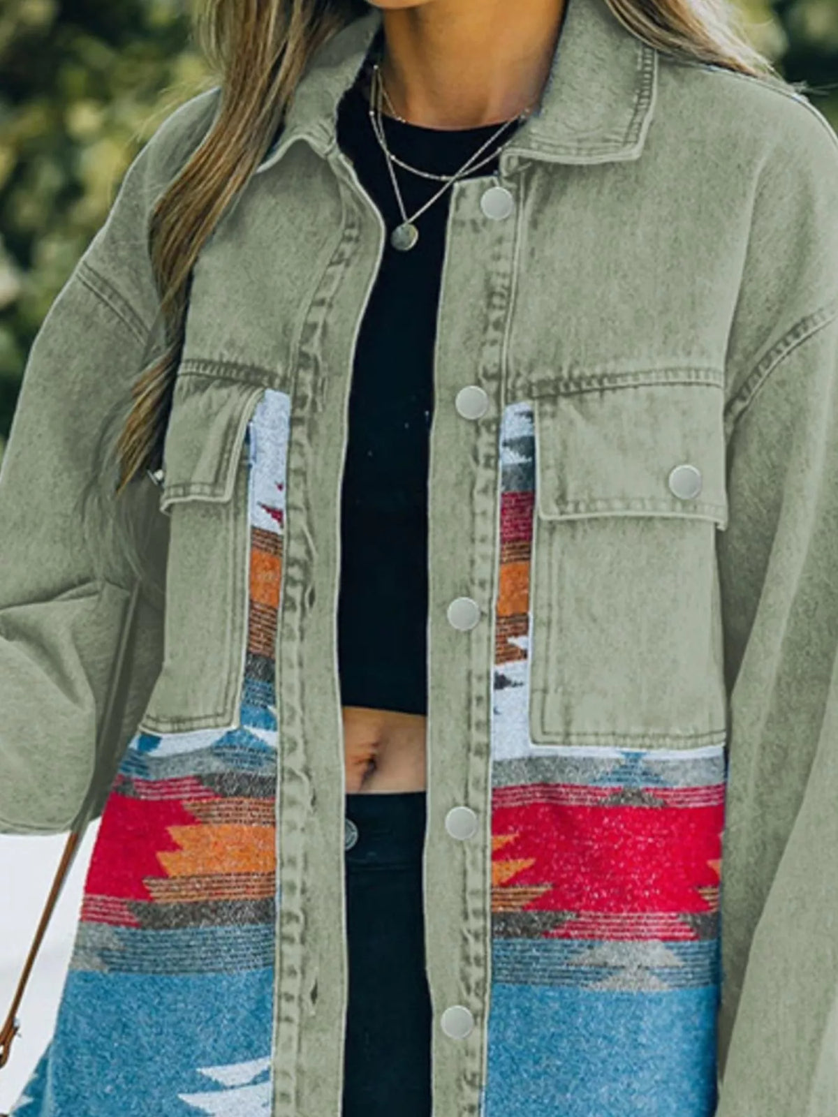 Aztec Print Button Up Jacket