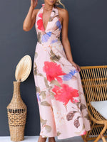 Floral Print Halter Neck Maxi Dress