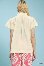 Umgee Texture Flutter Sleeve Notched Blouse