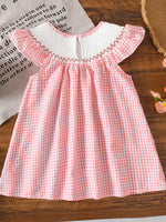 Children's Smocked Plaid Ruffle Sleeve Dress