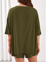 Casual Solid Color V-Neck Top & Shorts Set