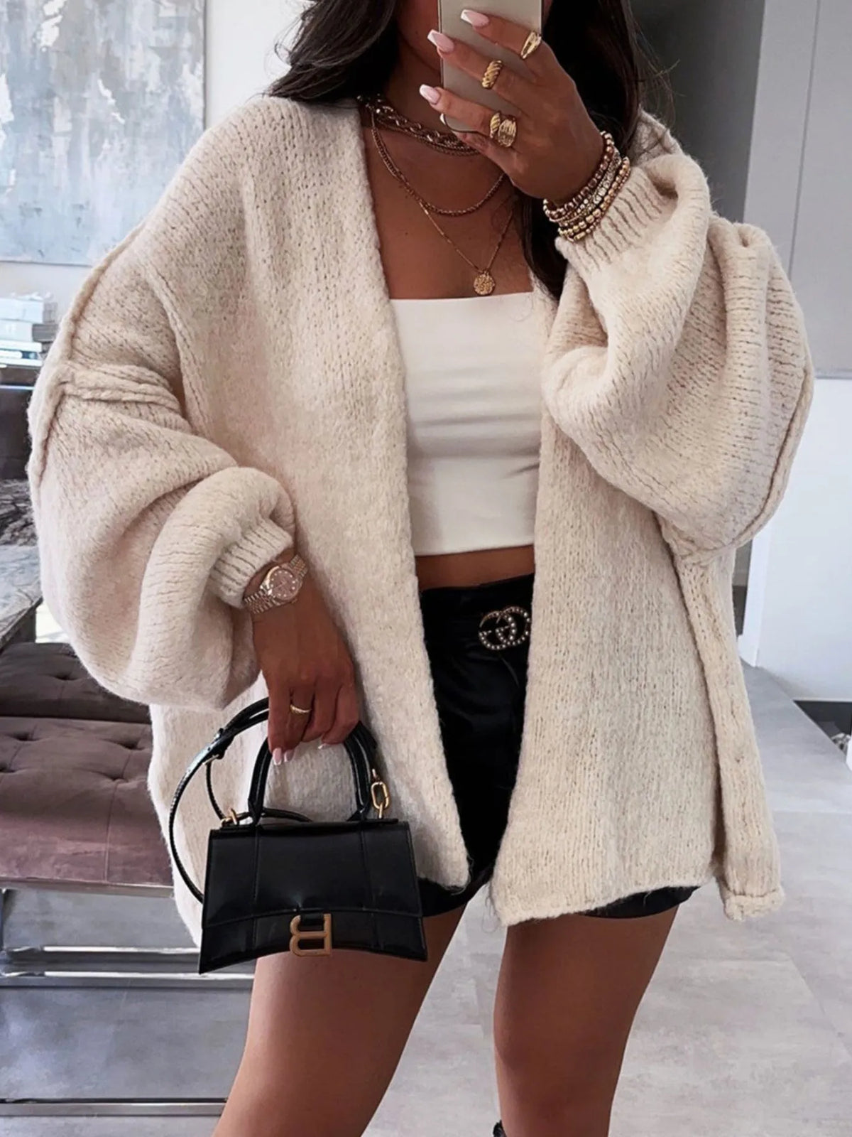Open Front Dropped Shoulder Cardigan