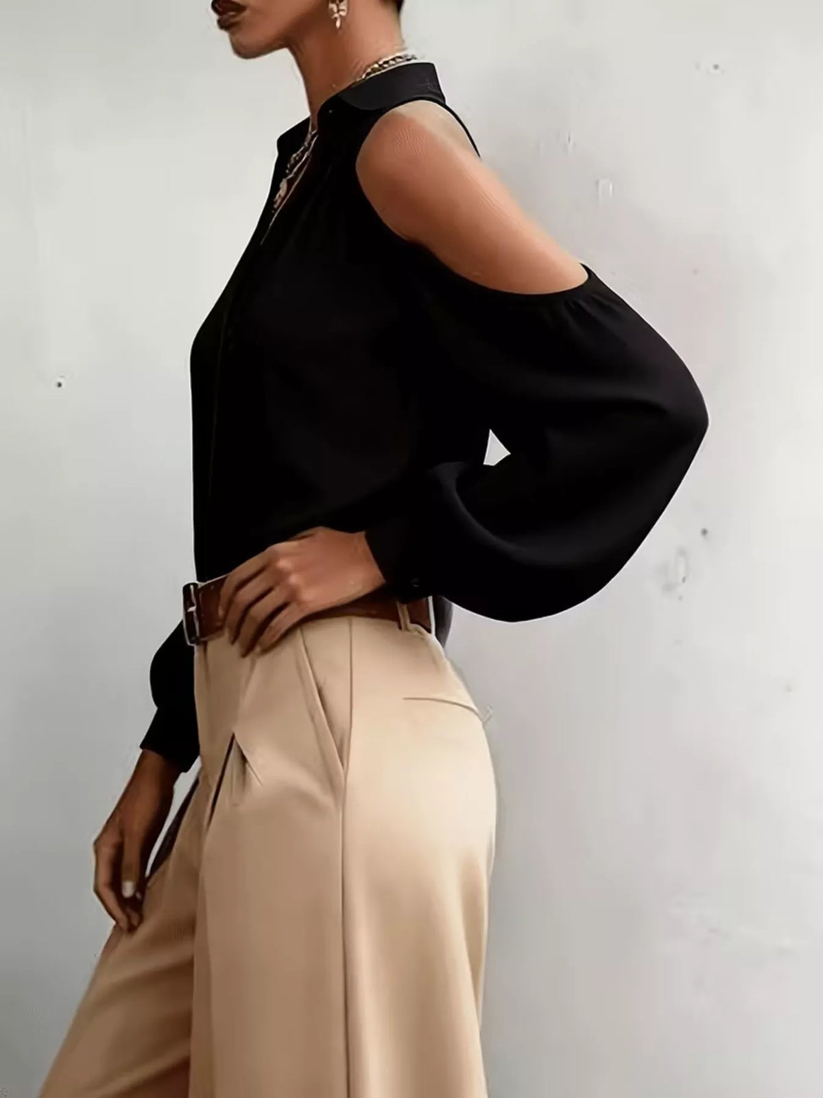 Cold-Shoulder Button-Down Shirt