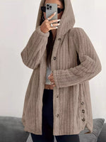 Full Size Fleece Button Up Hooded Outerwear Plus Size