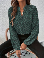 Printed Notched Balloon Sleeve Blouse