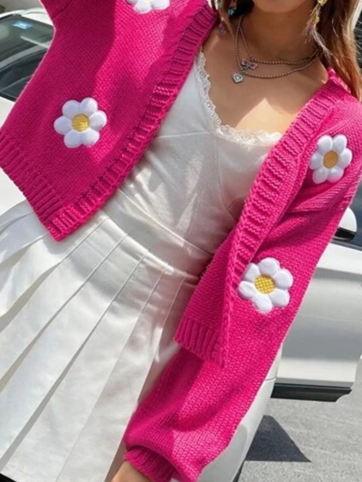 Floral Open Front Knit Cardigan