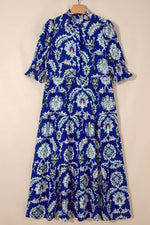 Wild Floral Print Frilled Collar Half Sleeve Dress