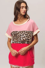 BiBi Leopard Printed JerseyColor Block Roll Up