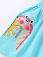 Children's Cute Rainbow Frog Embroidered Dress
