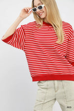 Umgee Striped Short Sleeve Pullover Top