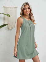 Eyelet Round Neck Sleeveless Dress