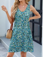 Printed V-Neck Sleeveless Mini Dress with Pockets
