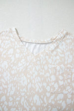 Leopard Print V Neck Side Slit Loose Fit T Shirt