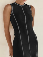Contrast Stitching Round Neck Sleeveless Midi Dress