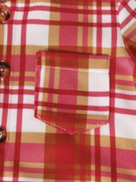 Children's Plaid Button Up Hooded Top & Pants Set