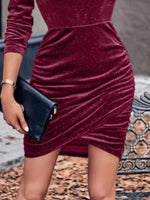 Velvet Cowl Neck Ruched Bodycon Dress