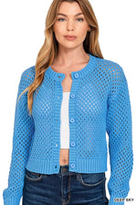 Zenana Button Down Lightweight Crochet Cardigan Sweater
