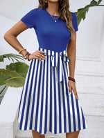 Striped Round Neck Short Sleeve Dress