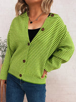 Striped Button Up Long Sleeve Cardigan
