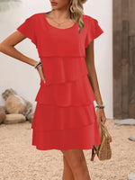 Casual Layered Round Neck Ruffled Sleeve Dress