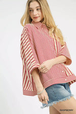 Umgee Mixed Stripe Oversized Button Down Top