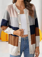 Color Block Button-Up Knit Cardigan