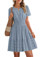 Short Sleeve Smocked Waist Tiered Dress