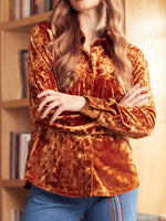 Velvet Button-Down Long Sleeve Shirt
