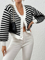 Rainbow Striped Cropped Cardigan with Balloon Sleeves