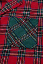 Plaid Contrast Patched Christmas Holiday Long Sleeve Shirt and Short 2pcs Pajama Set