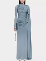Ruched Draped Long Sleeve Maxi Dress