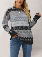Geometric Pattern Round Neck Sweater