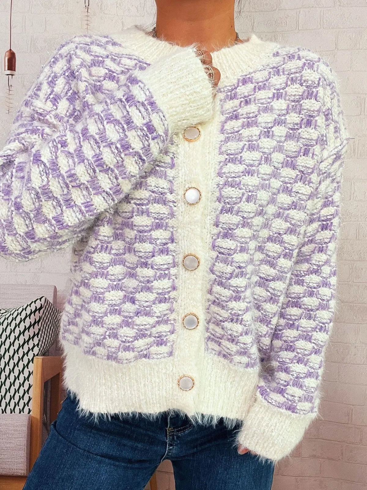 Fluffy Textured Button-Up Cardigan