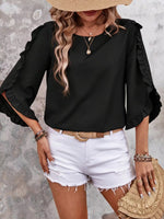Ruffle Sleeve Solid Color Blouse