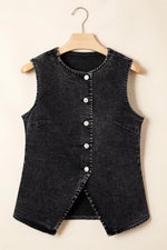 Vintage Wash Button-Down Denim Vest