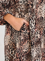 Leopard Ruffled Detail Long Sleeve Loose Mini Dress