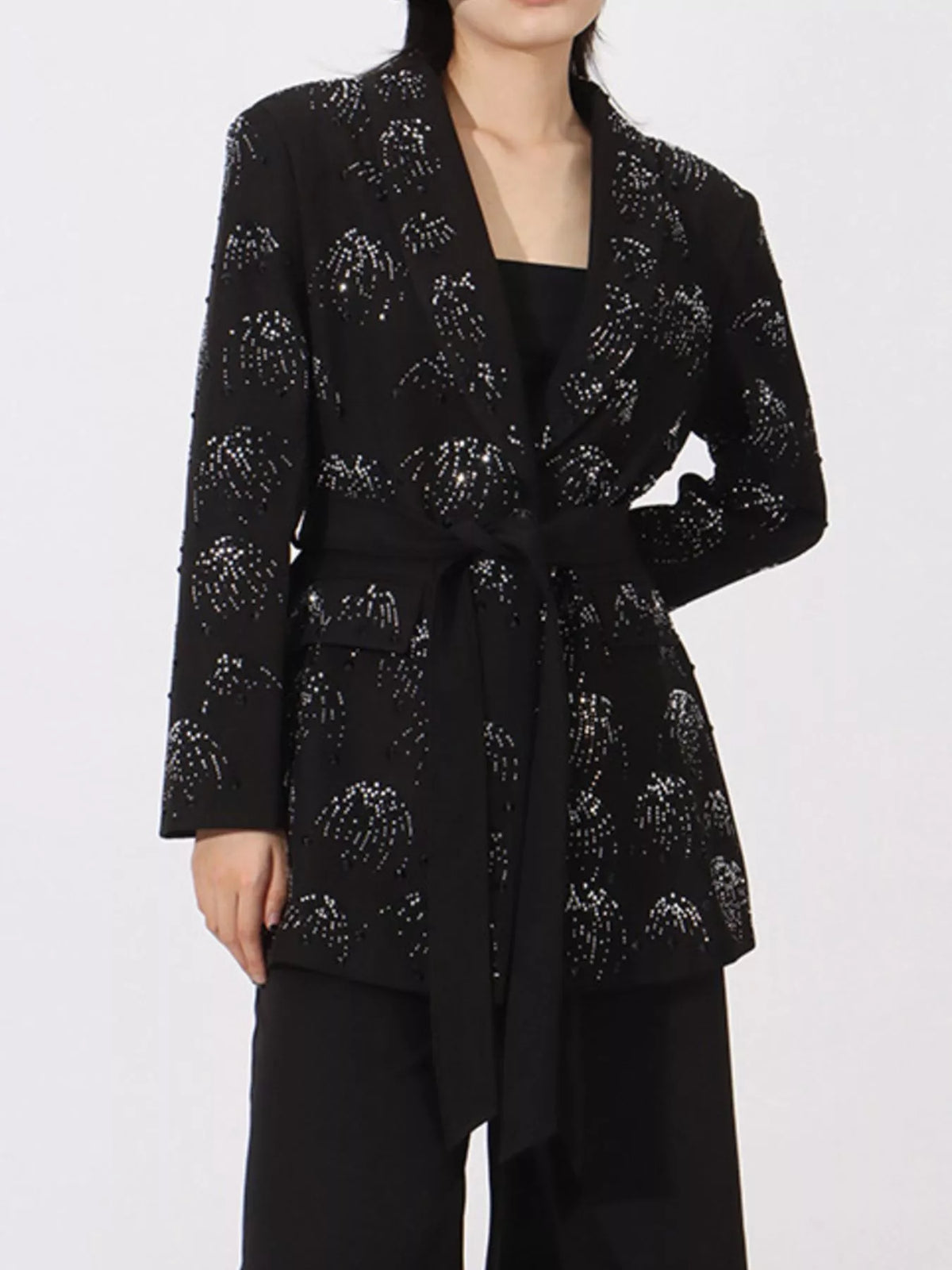 Rhinestone Button Down Long Sleeve Blazer