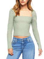 Ribbed Square Neck Long Sleeve Sweater