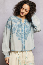 POL Floral Embroidered Button Down Long Sleeve Shirt