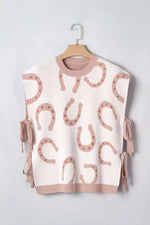 Horse Shoe Western Print Tied Side Cap Sleeve Knit Top