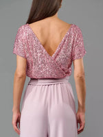 Full Size Sequin Round Neck Short Sleeve Wide Leg Jumpsuit