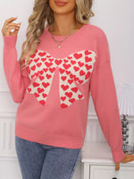 Valentine's Day Heart Bow Round Neck Sweater